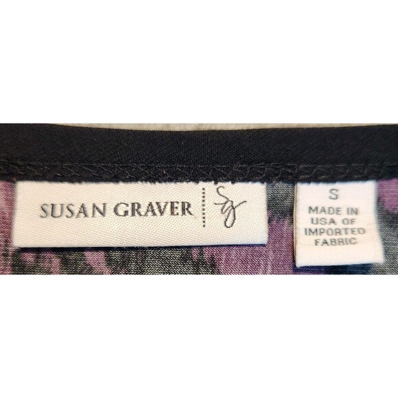 Susan Graver Blouse Top Sz S Womans Purple Animal Print 3/4 Sleeve V-Neck - Picture 2 of 7
